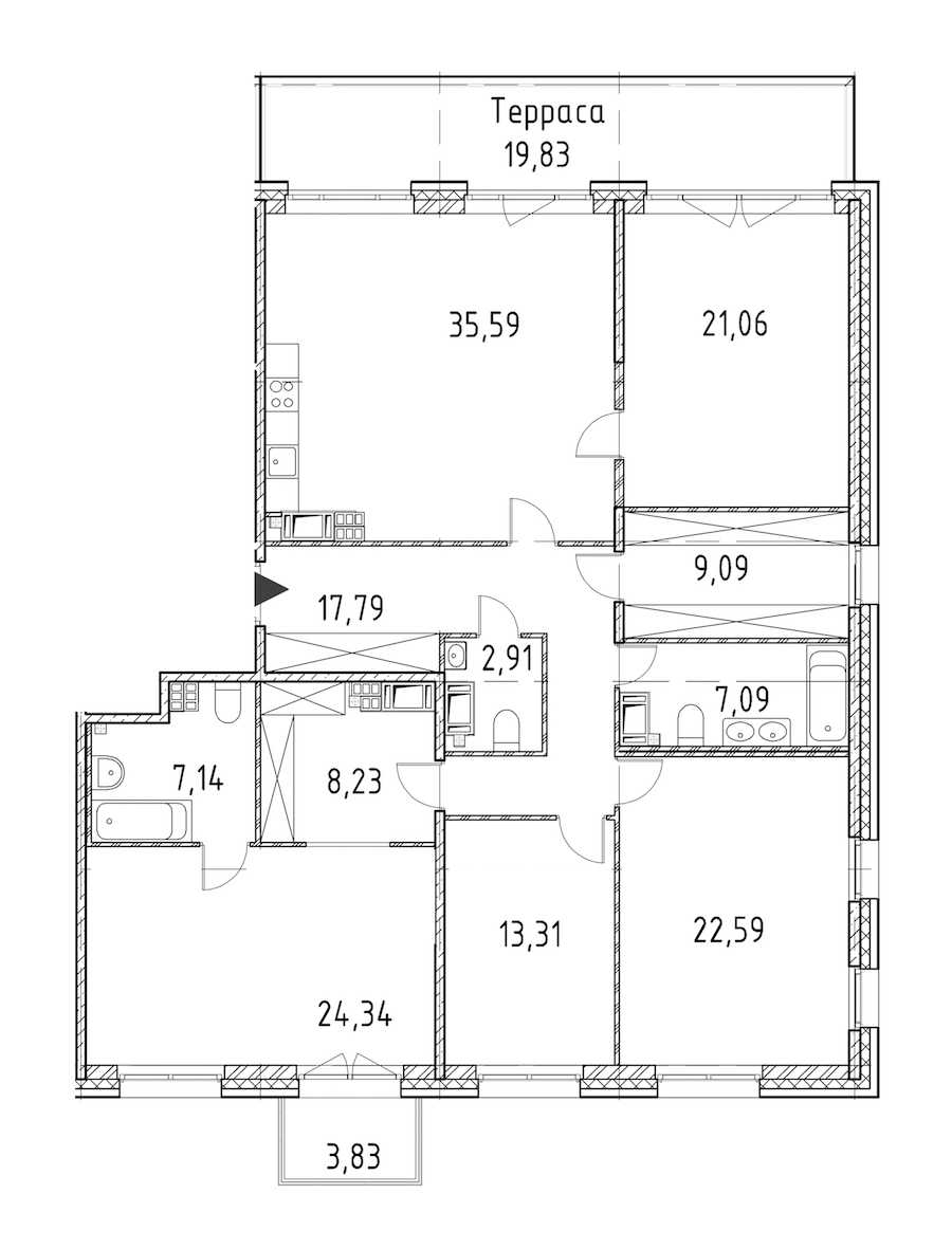 Четырехкомнатная квартира в : площадь 169.14 м2 , этаж: 7 – купить в Санкт-Петербурге